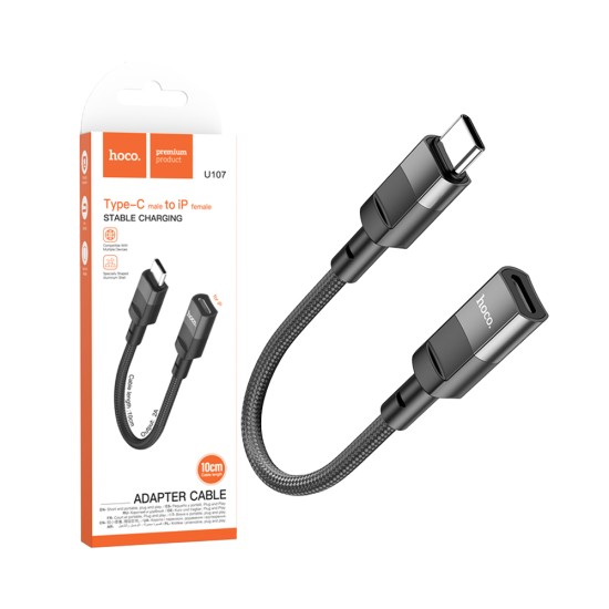 Adaptador Hoco U107 Lightning Hembra a Tipo C Macho Negro Adaptador Hoco U107 Lightning Hembra a Tipo C Macho Negro